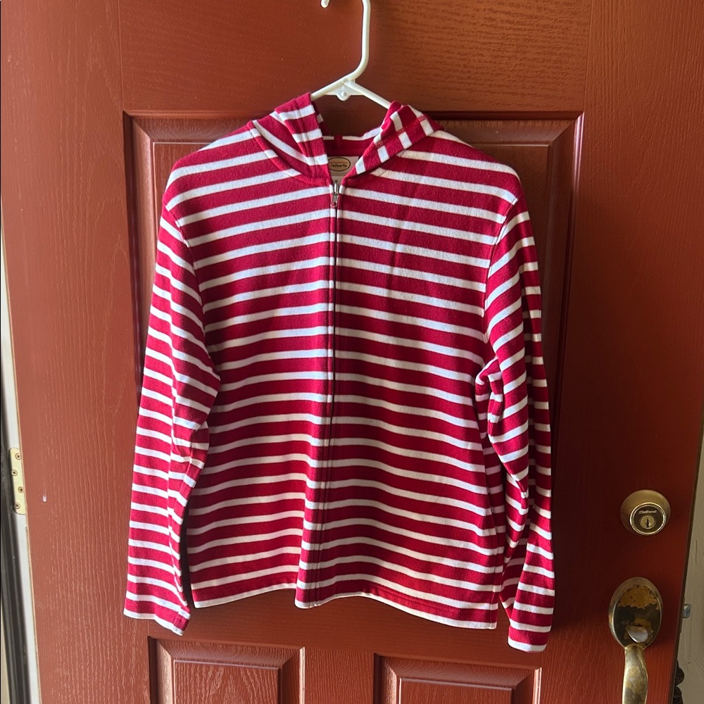 Talbots Hooded Red and White Striped Jacket